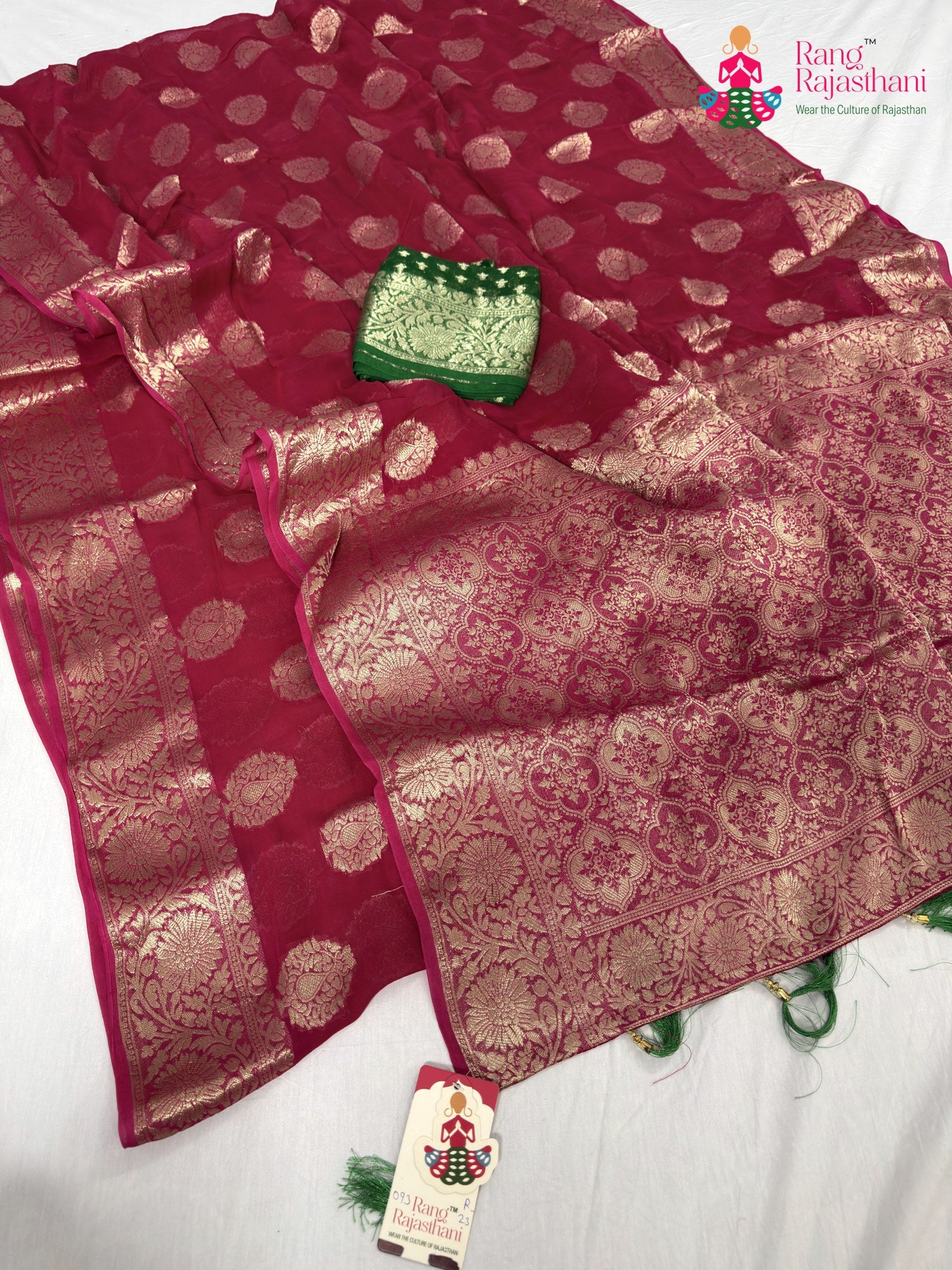 border detailing of rani soft georgette banarasi zari weave saree
