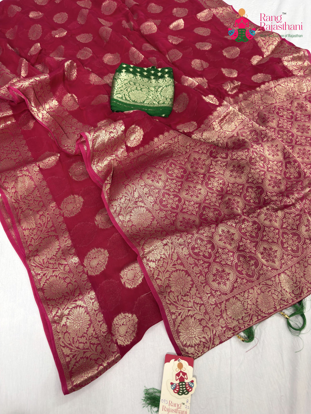 fabric texture of rani soft georgette banarasi zari weave saree