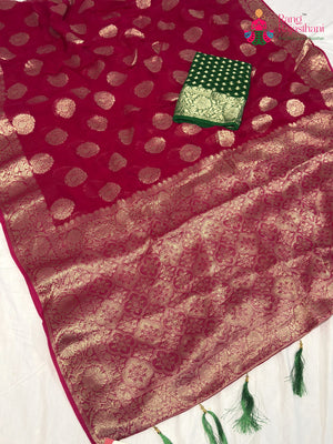 Rani Soft Georgette Banarasi Zari Weave Saree for Mehendi Ceremony | Curated Pick