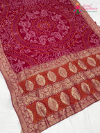 Rani Soft Georgette Bandhani Chunri Saree for Mayra Ceremony | Signature Pick
