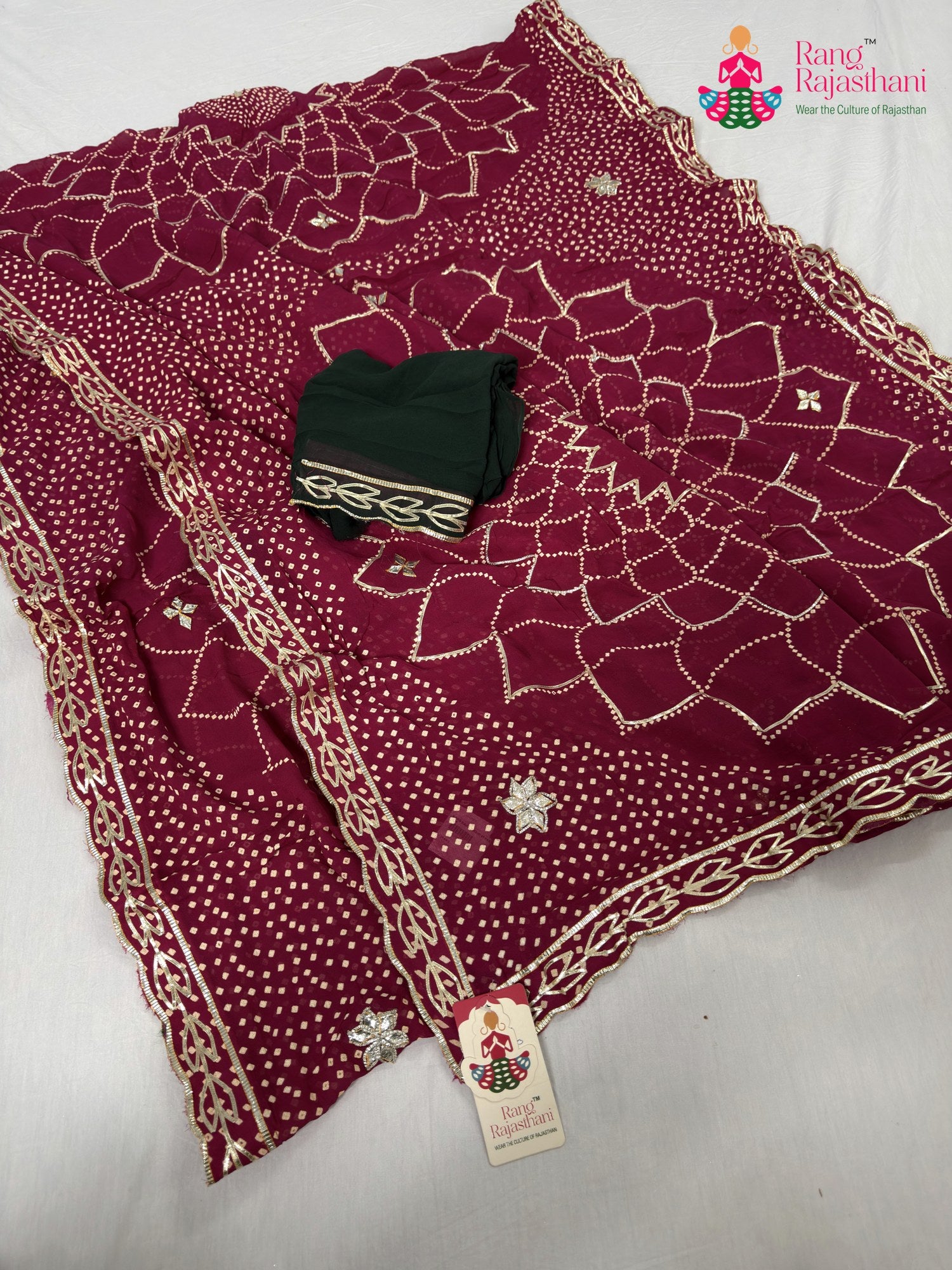 rani soft georgette bandhani saree for mayra ceremony by Rang Rajasthani