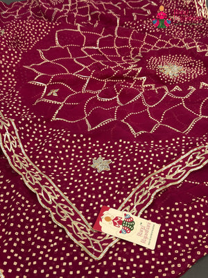 Rani Soft Georgette Bandhani Chunri Saree for Mayra Ceremony | Editor Pick