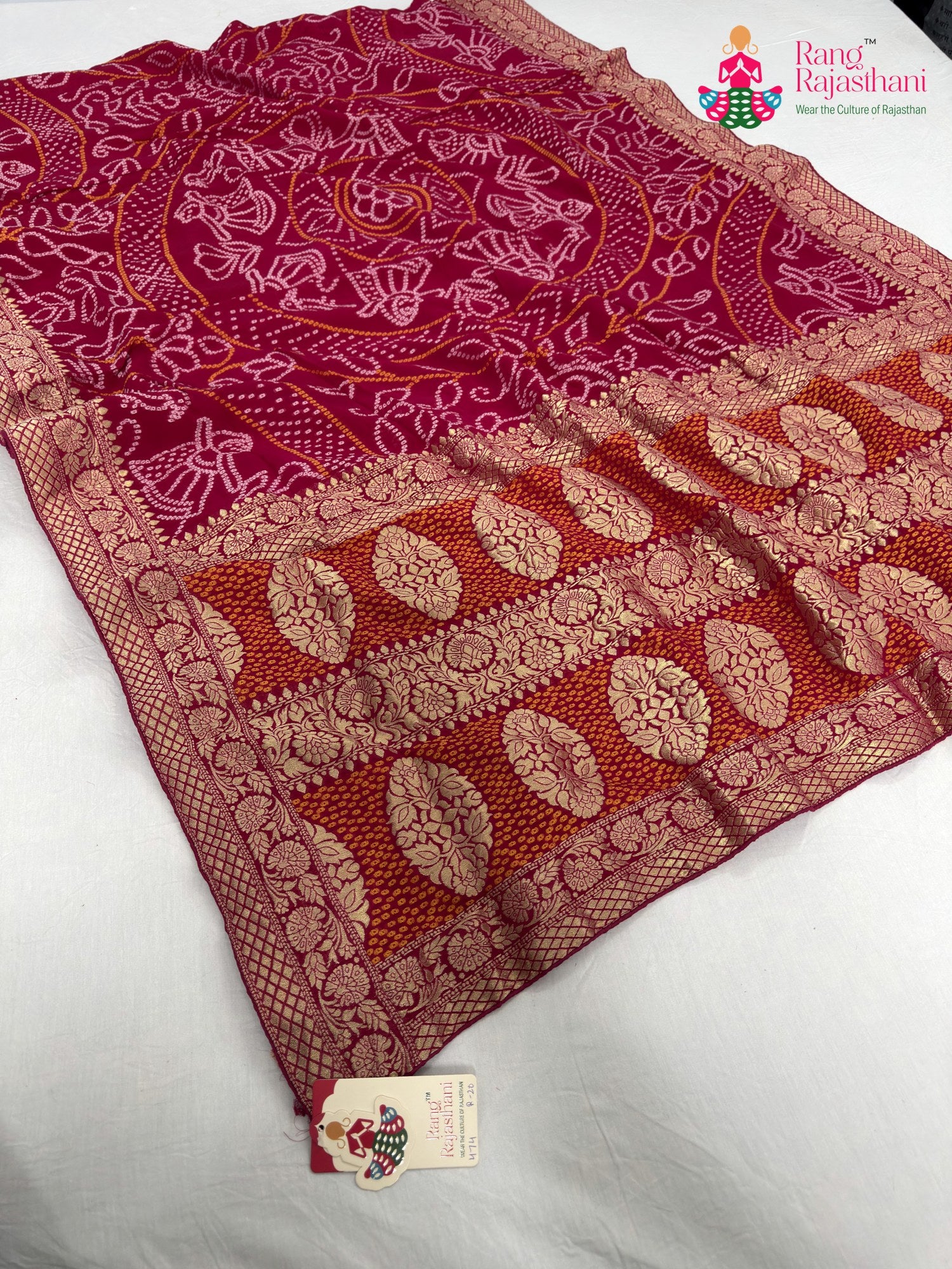 rani soft georgette bandhani saree for mayra ceremony by Rang Rajasthani
