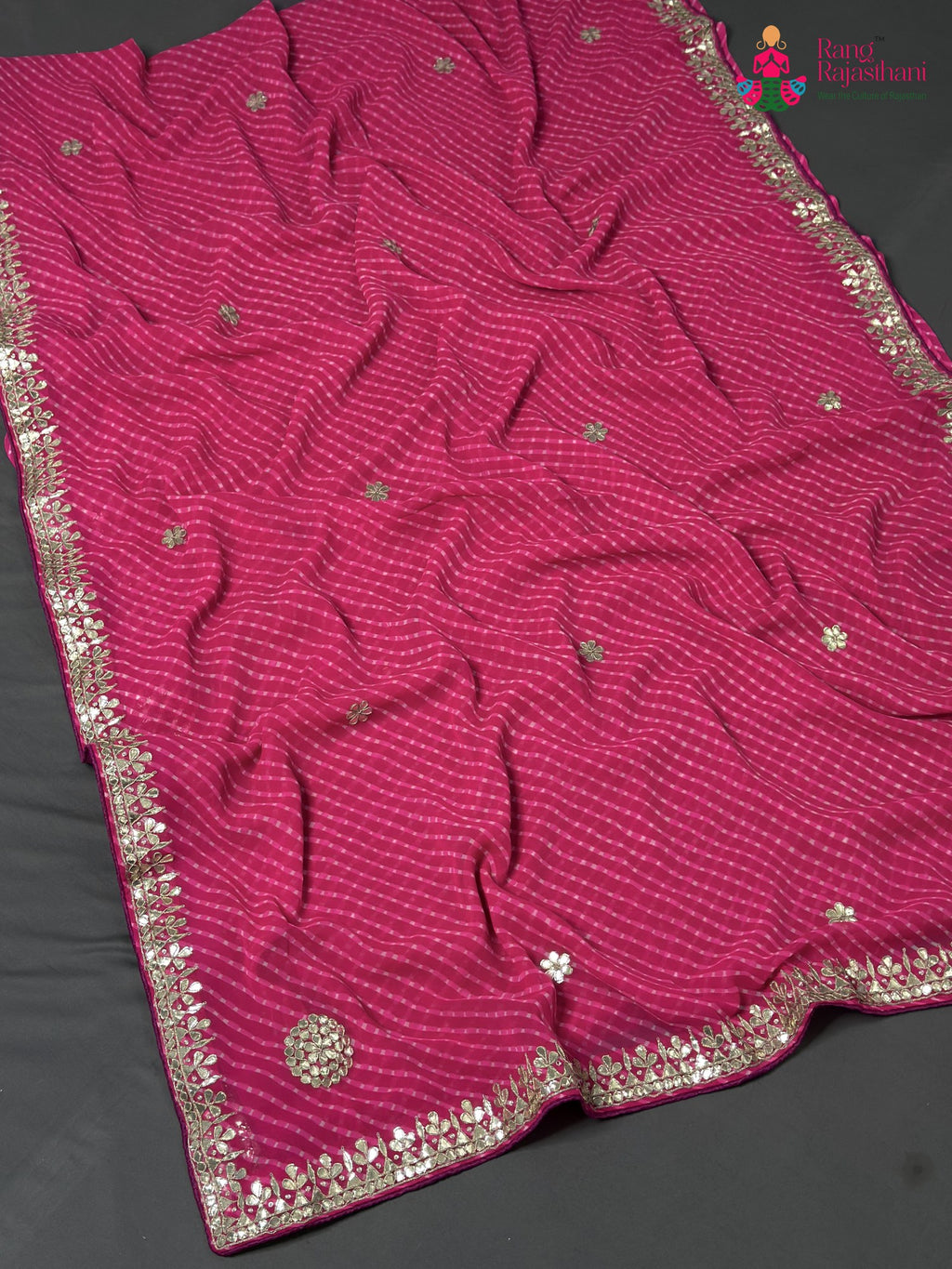 pallu detailing of rani soft georgette gota patti saree