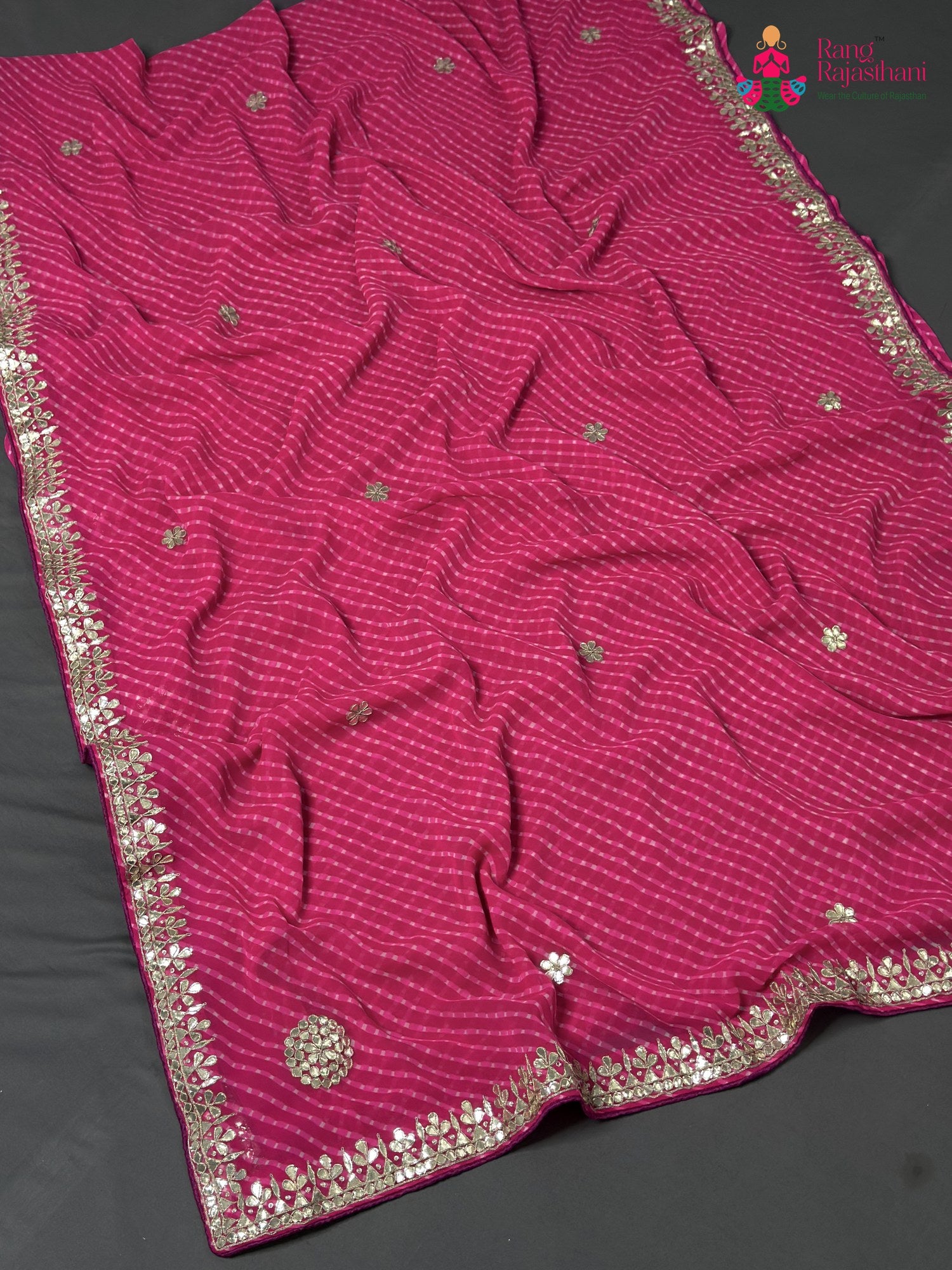 pallu detailing of rani soft georgette gota patti saree