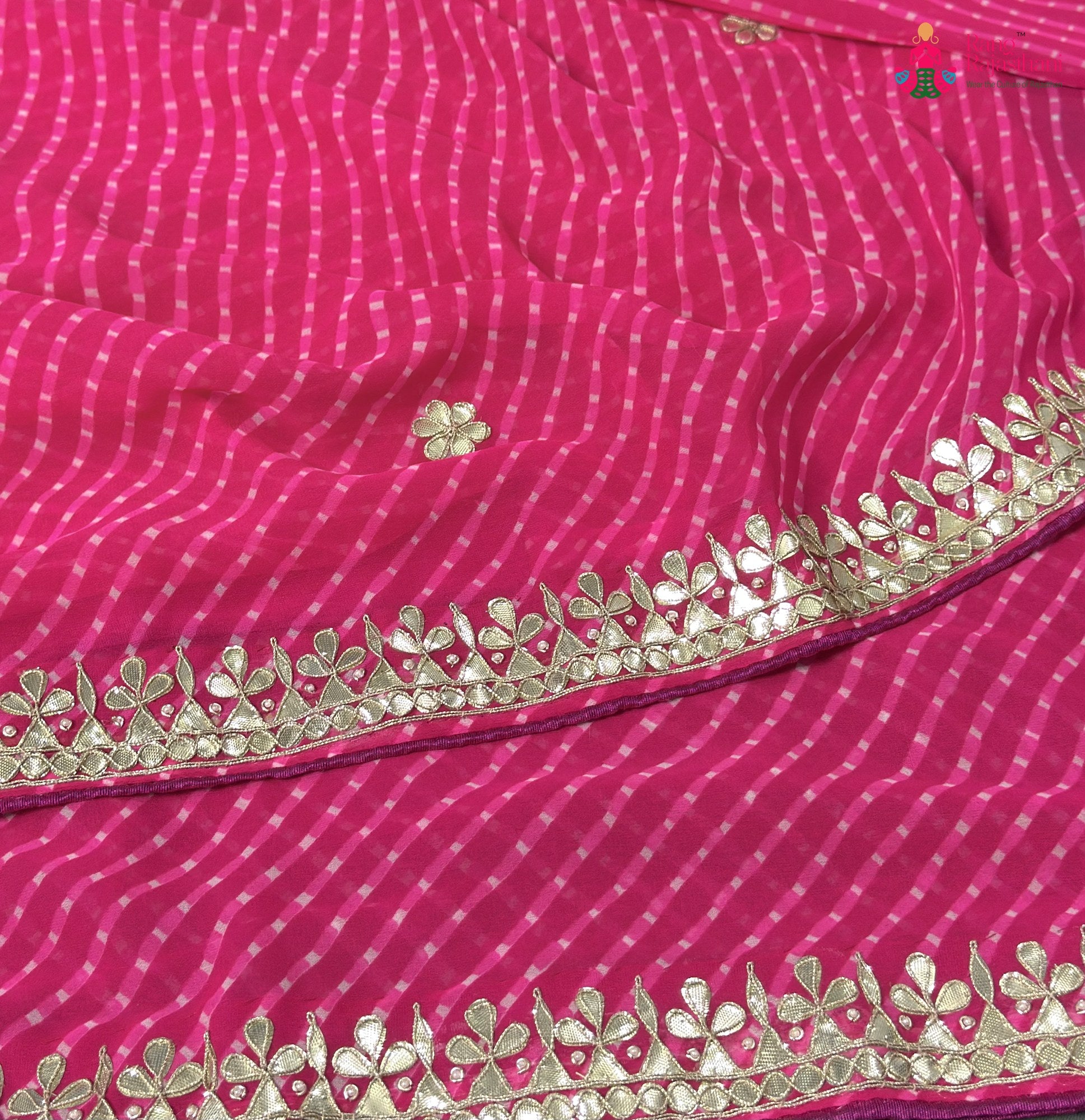 fabric texture of rani soft georgette gota patti saree