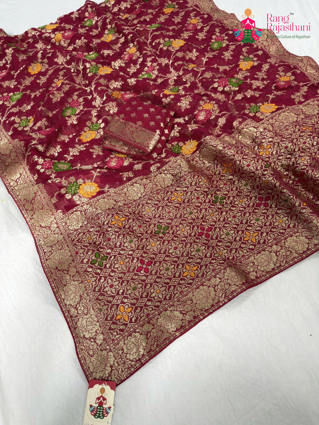rani soft georgette meenakari zari saree for sangeet night by Rang Rajasthani