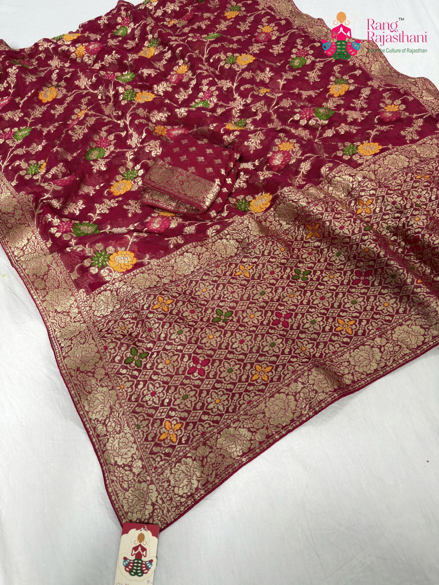 rani soft georgette meenakari zari saree for sangeet night by Rang Rajasthani