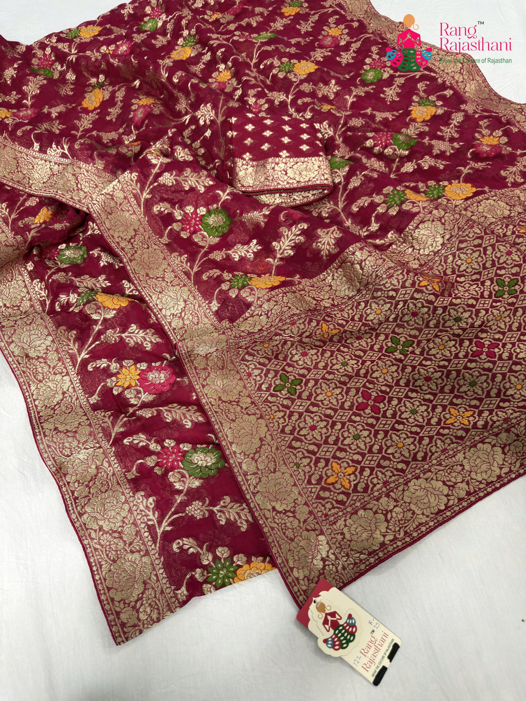 complete look of rani soft georgette meenakari zari saree