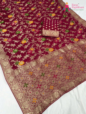 Rani Soft Georgette Meenakari Zari Saree for Sangeet Night | Bridal Collection