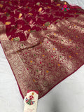 Rani Soft Georgette Meenakari Zari Saree for Wedding Reception | Easy Drape