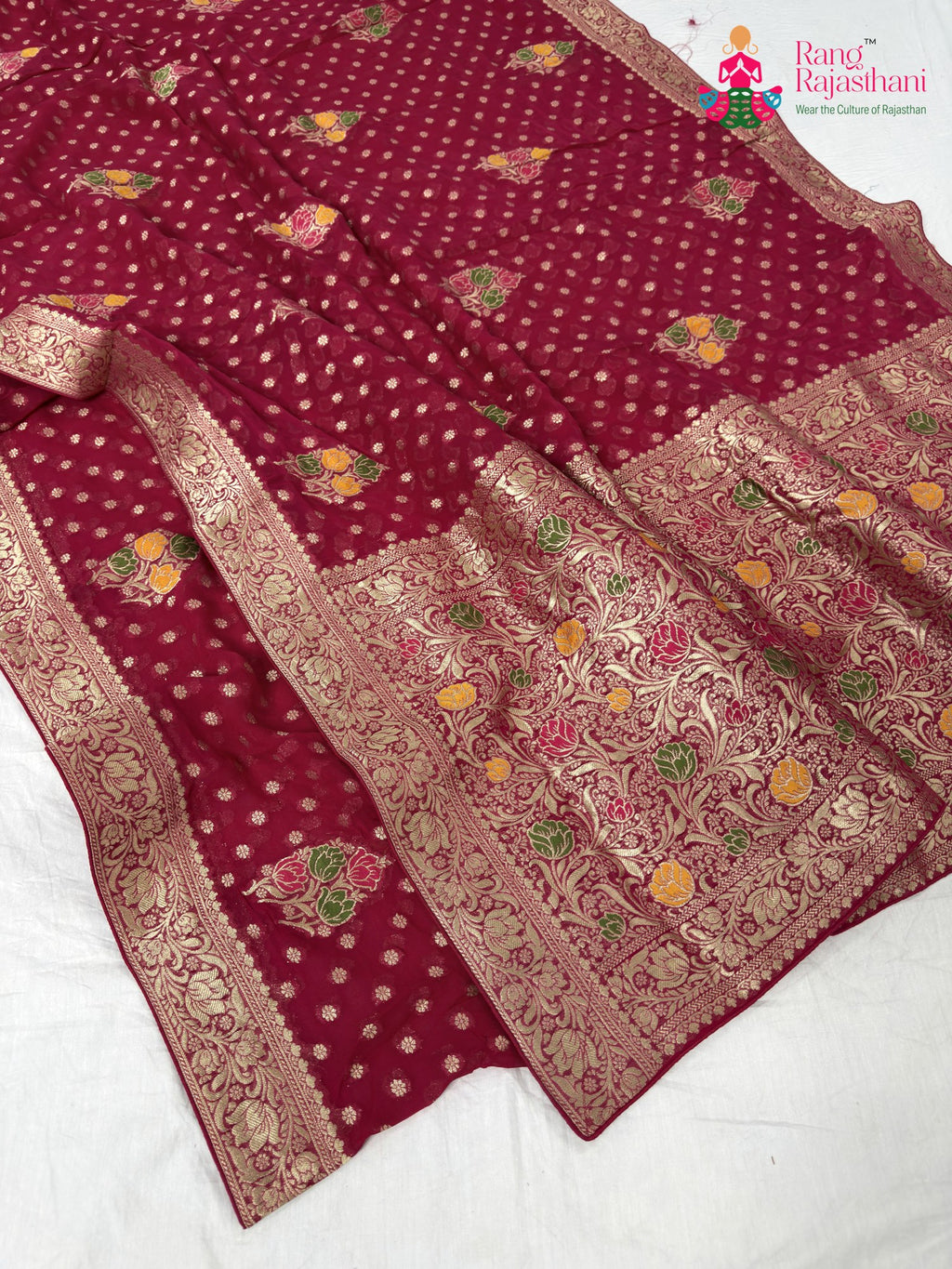 border detailing of rani soft georgette meenakari zari saree