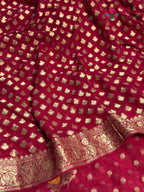 close up view of rani soft georgette meenakari zari saree