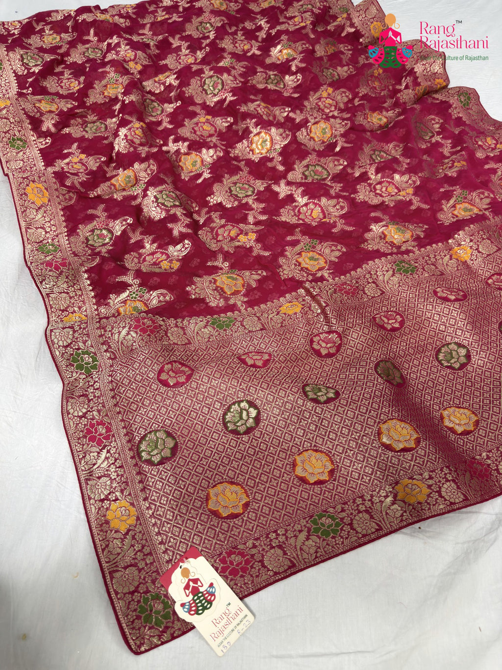 rani soft georgette meenakari zari saree for wedding reception by Rang Rajasthani