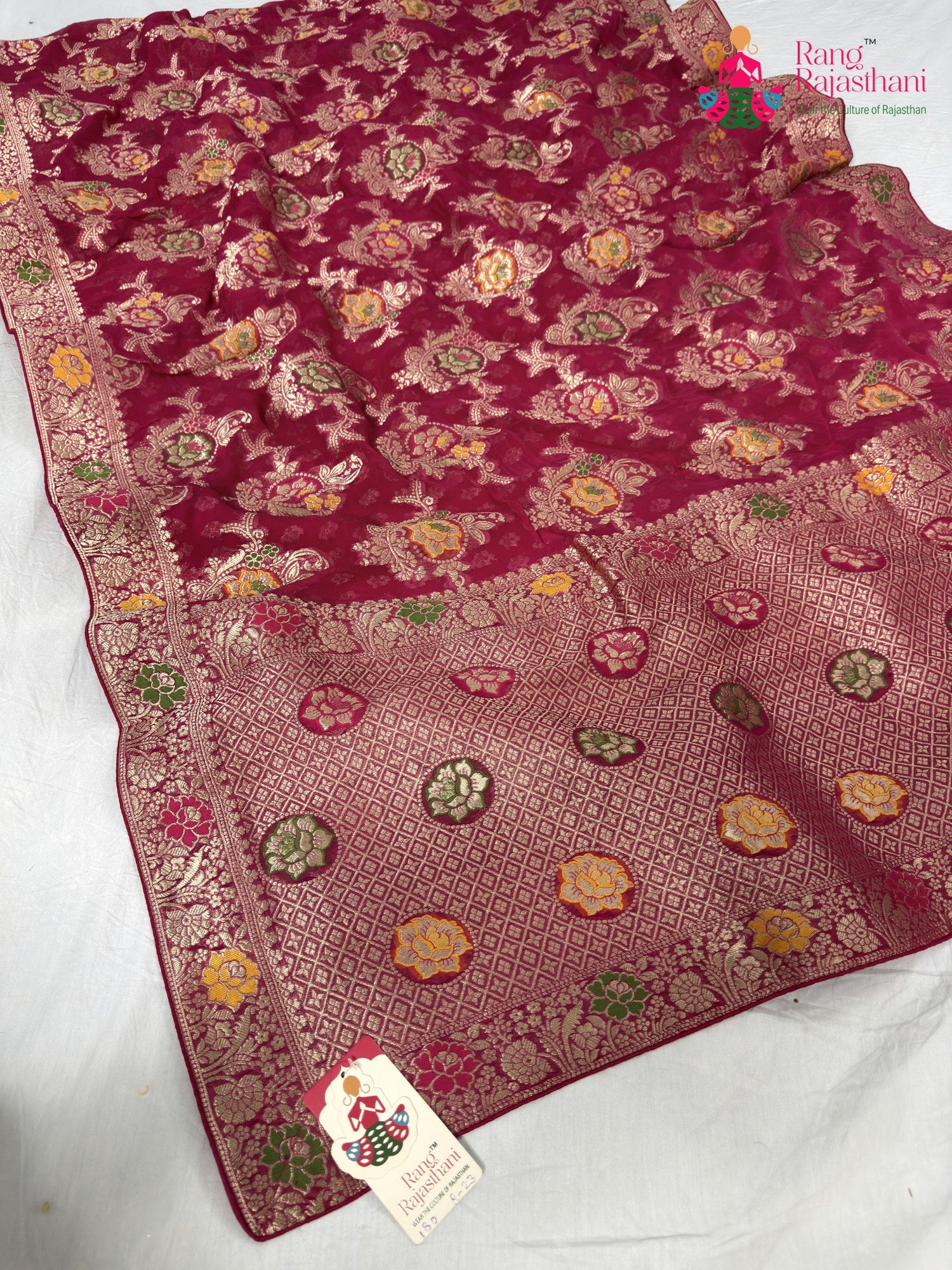 rani soft georgette meenakari zari saree for wedding reception by Rang Rajasthani