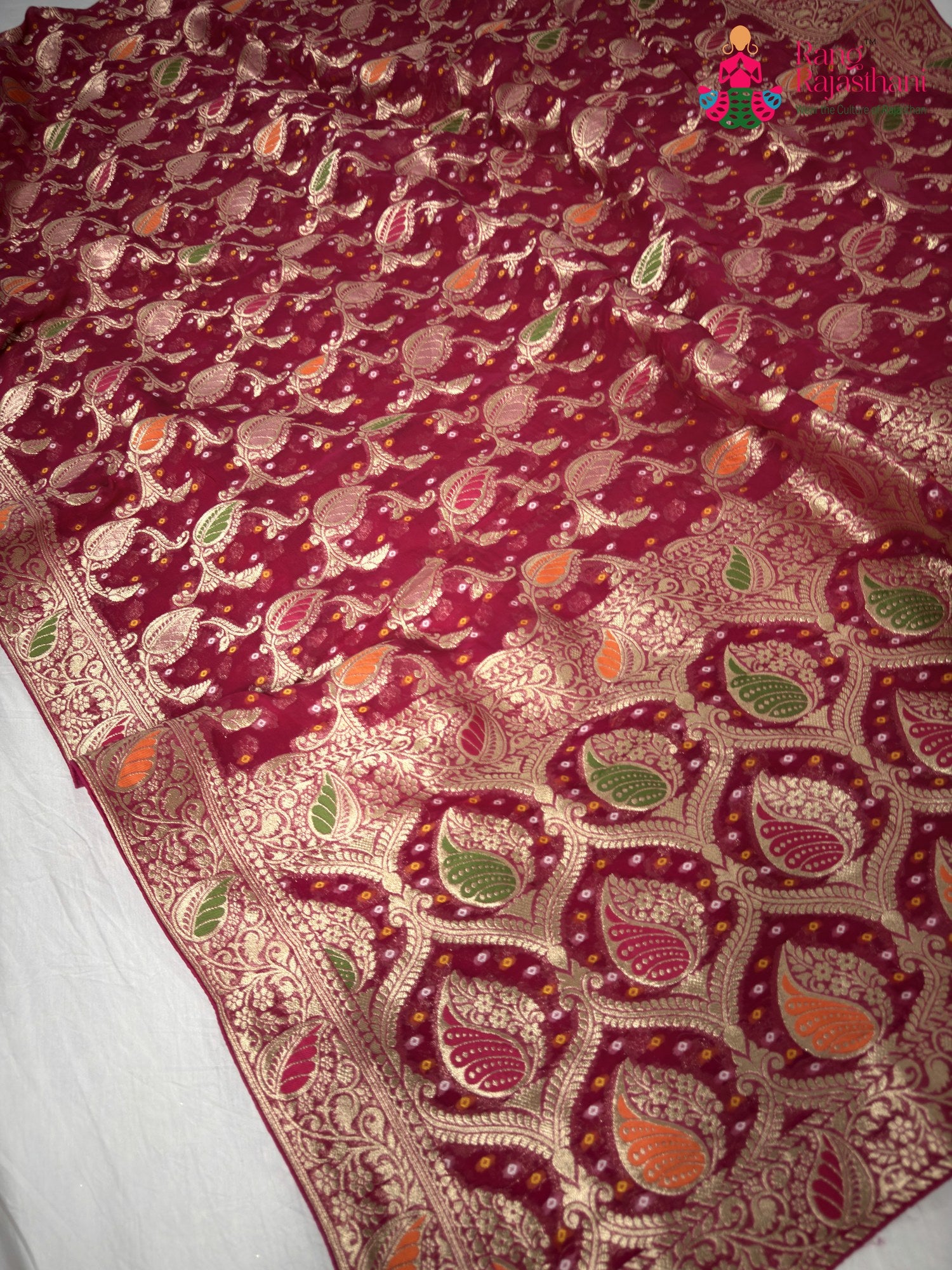 rani soft georgette meenakari zari saree for bridal wear by Rang Rajasthani