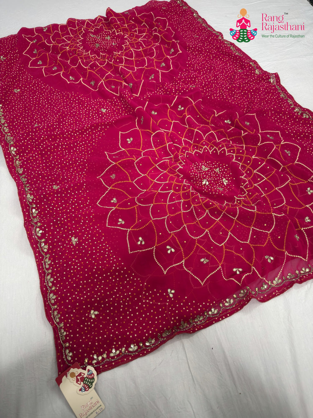 rani synthetic bandhani saree for mayra ceremony by Rang Rajasthani
