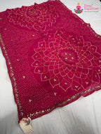 rani synthetic bandhani saree for mayra ceremony by Rang Rajasthani