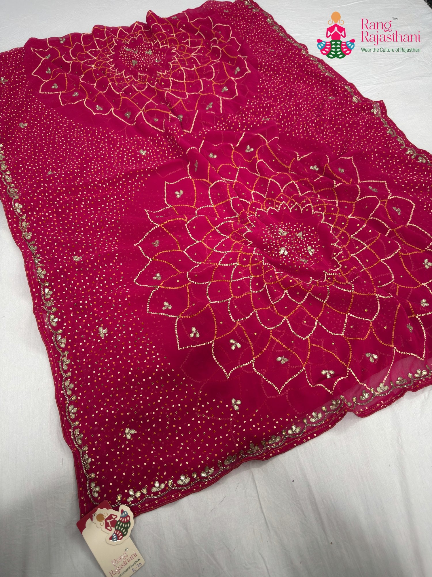 rani synthetic bandhani saree for mayra ceremony by Rang Rajasthani