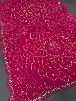 Rani Art Georgette Bandhani Print Chunri Saree for Mayra Ceremony | Wedding Ready