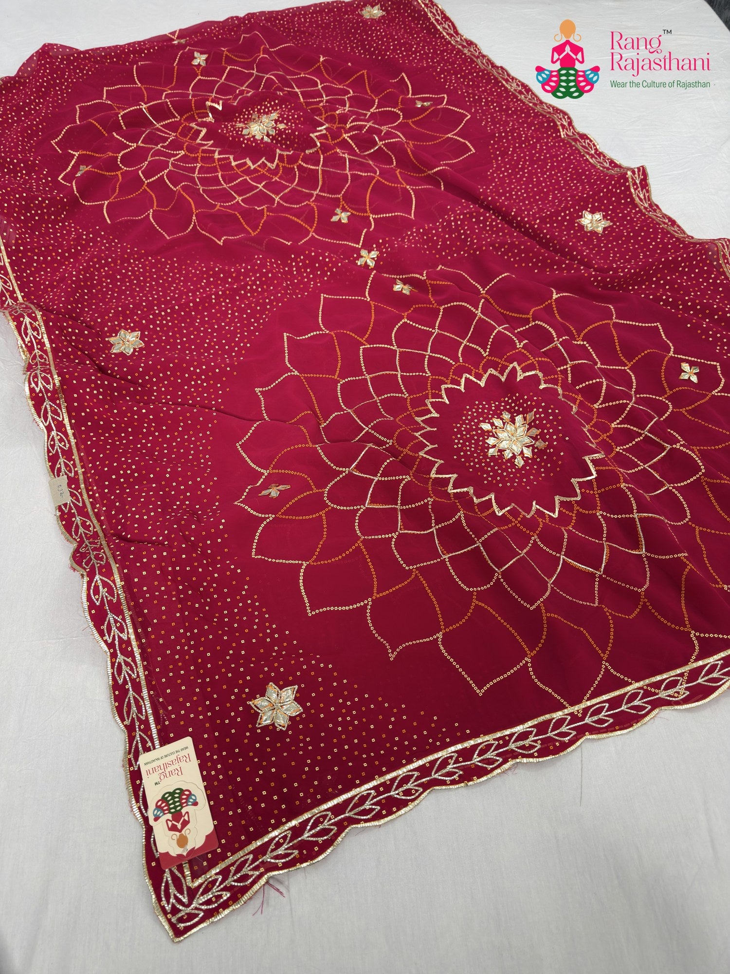 rani synthetic bandhani saree for mayra ceremony by Rang Rajasthani