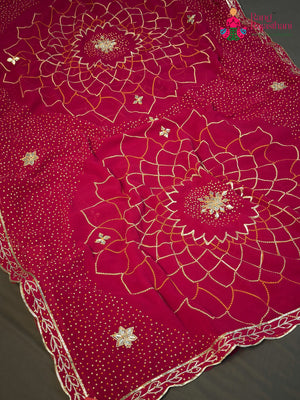 Rani Art Georgette Bandhani Print Chunri Saree for Mayra Ceremony | Wedding Wear