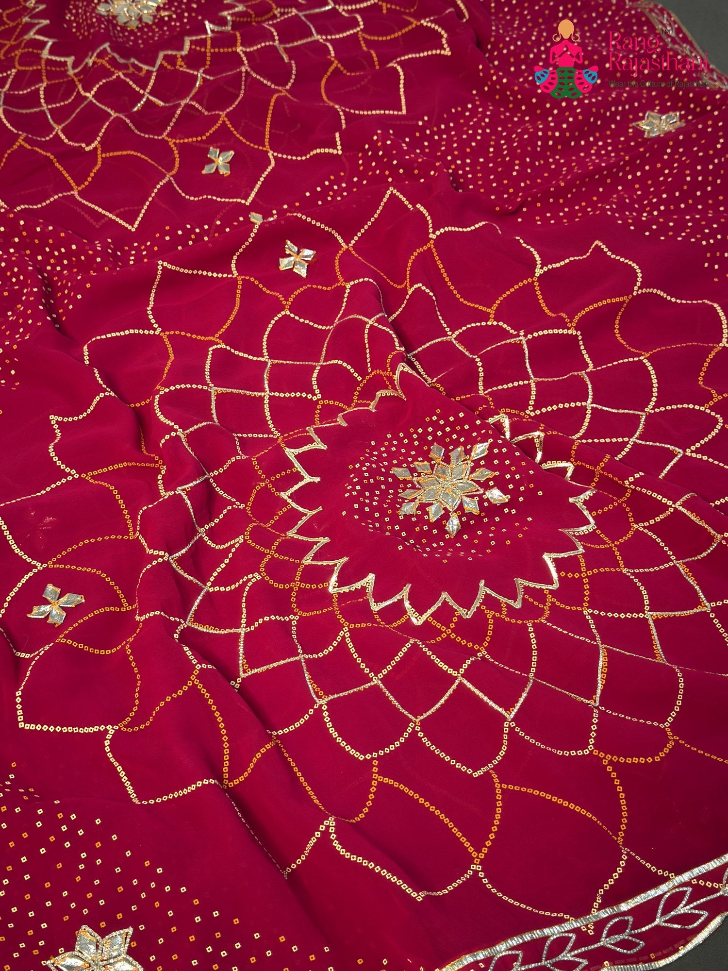 Rani Synthetic Bandhani Chunri Saree for Mayra Ceremony | Refined Pick