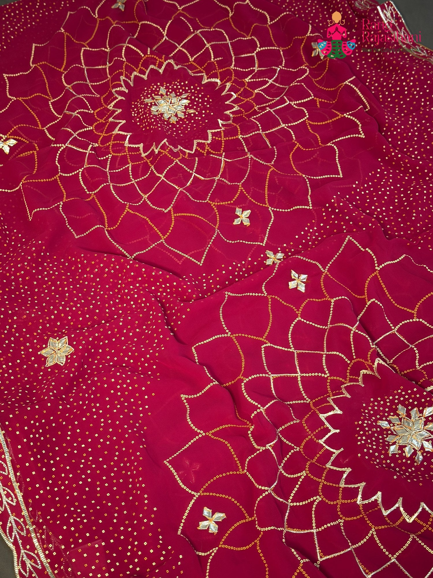 Rani Synthetic Bandhani Chunri Saree for Mayra Ceremony | Refined Pick
