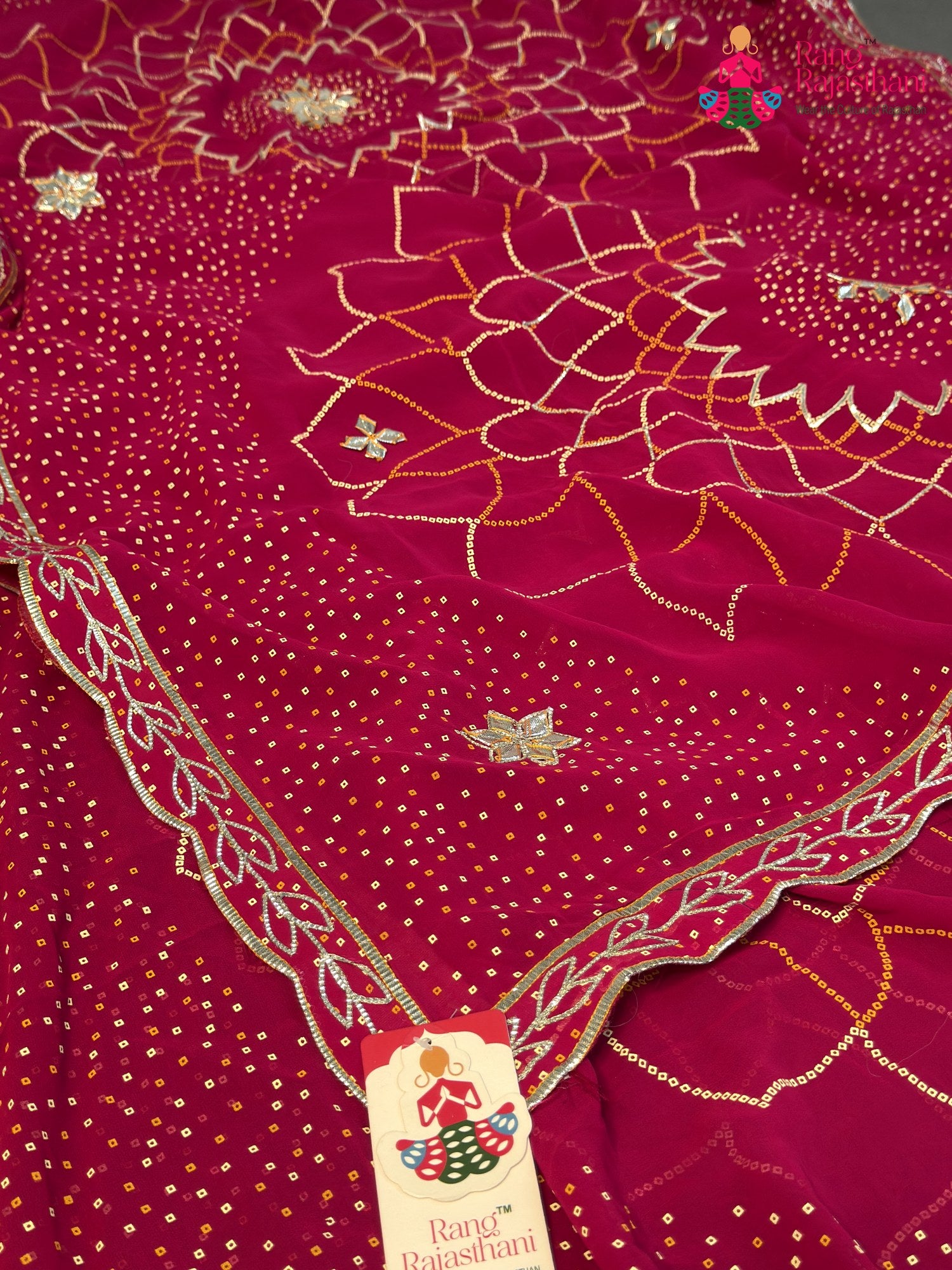 Rani Synthetic Bandhani Chunri Saree for Mayra Ceremony | Refined Pick
