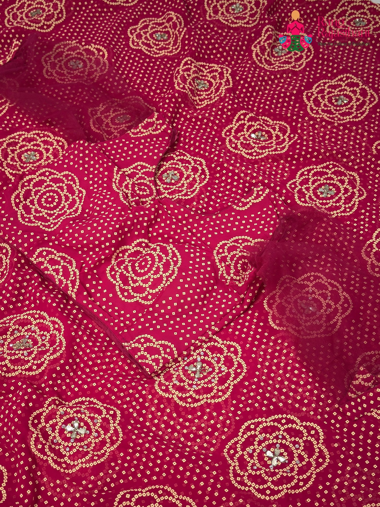 Rani Synthetic Hand Embellishment Chunri Saree for Festive Celebration | Style Pick