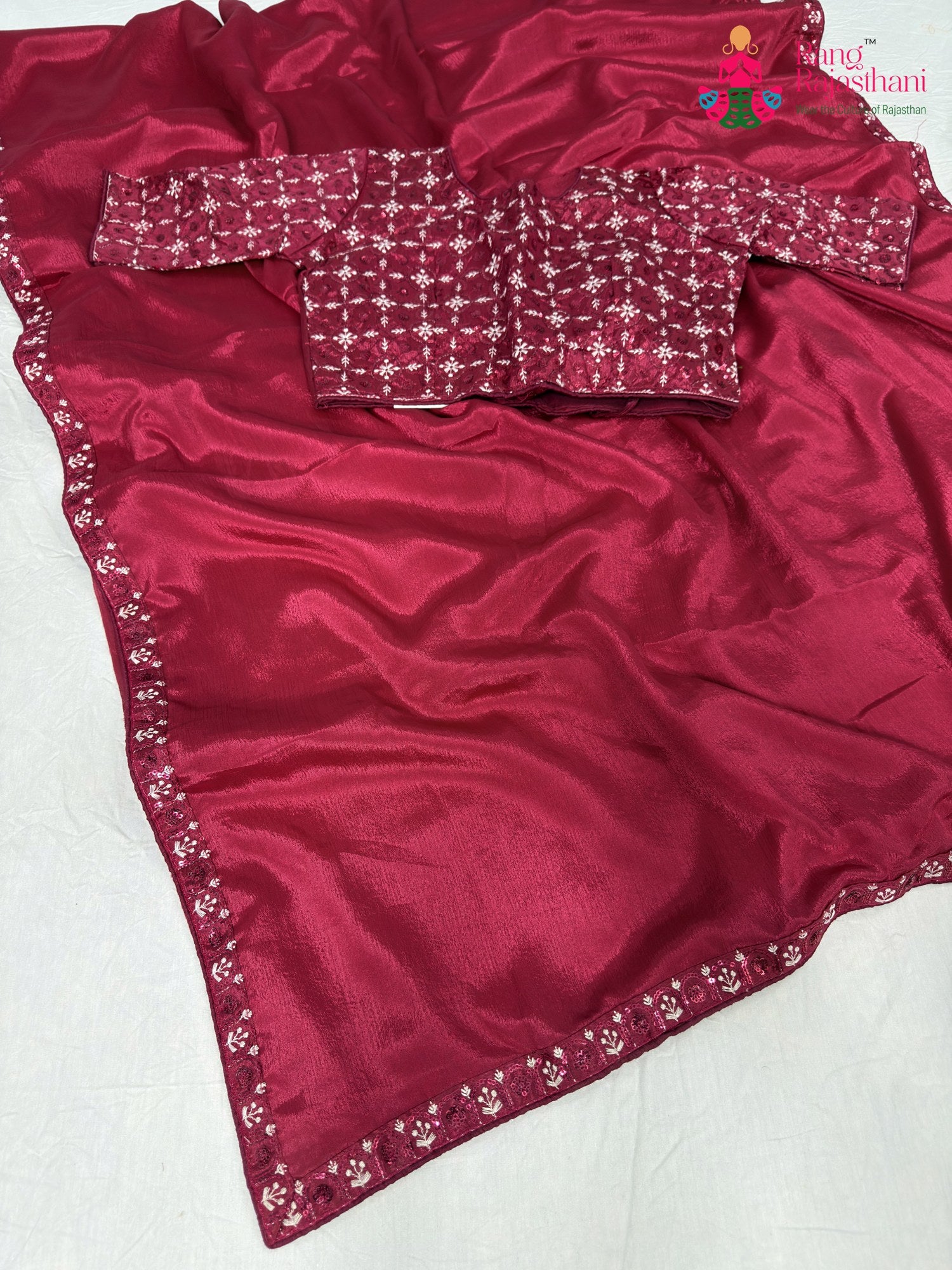 rani synthetic resham embroidery saree for sangeet night by Rang Rajasthani