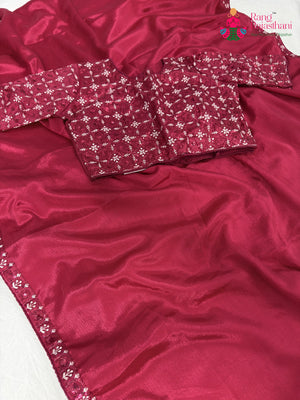 Rani Art Silk Resham Embroidery Plain Saree for Sangeet Night | Exclusive Edit
