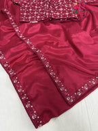 border detailing of rani synthetic resham embroidery saree