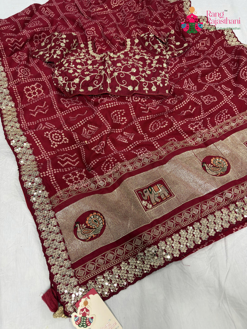 rani synthetic zari embroidery saree for mayra ceremony by Rang Rajasthani