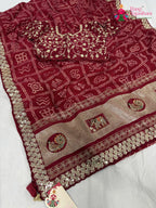 rani synthetic zari embroidery saree for mayra ceremony by Rang Rajasthani