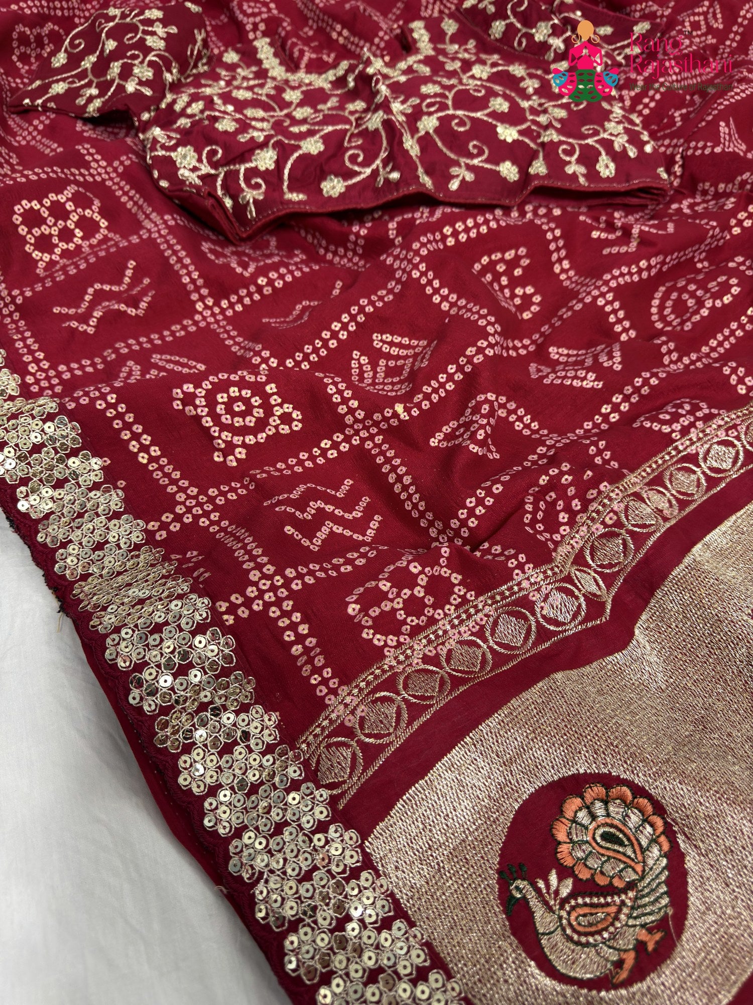 pallu detailing of rani synthetic zari embroidery saree