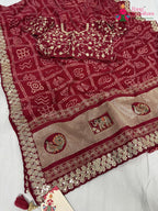 close up detailing of rani synthetic zari embroidery saree