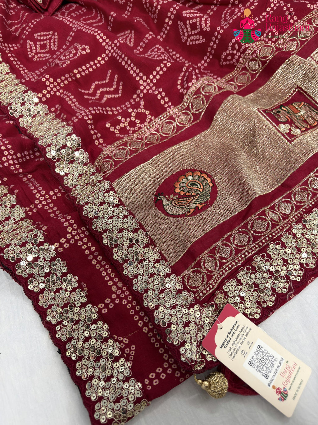 complete look of rani synthetic zari embroidery saree