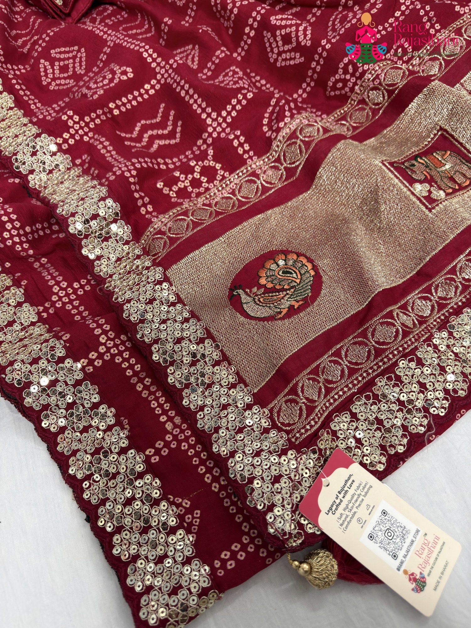 complete look of rani synthetic zari embroidery saree