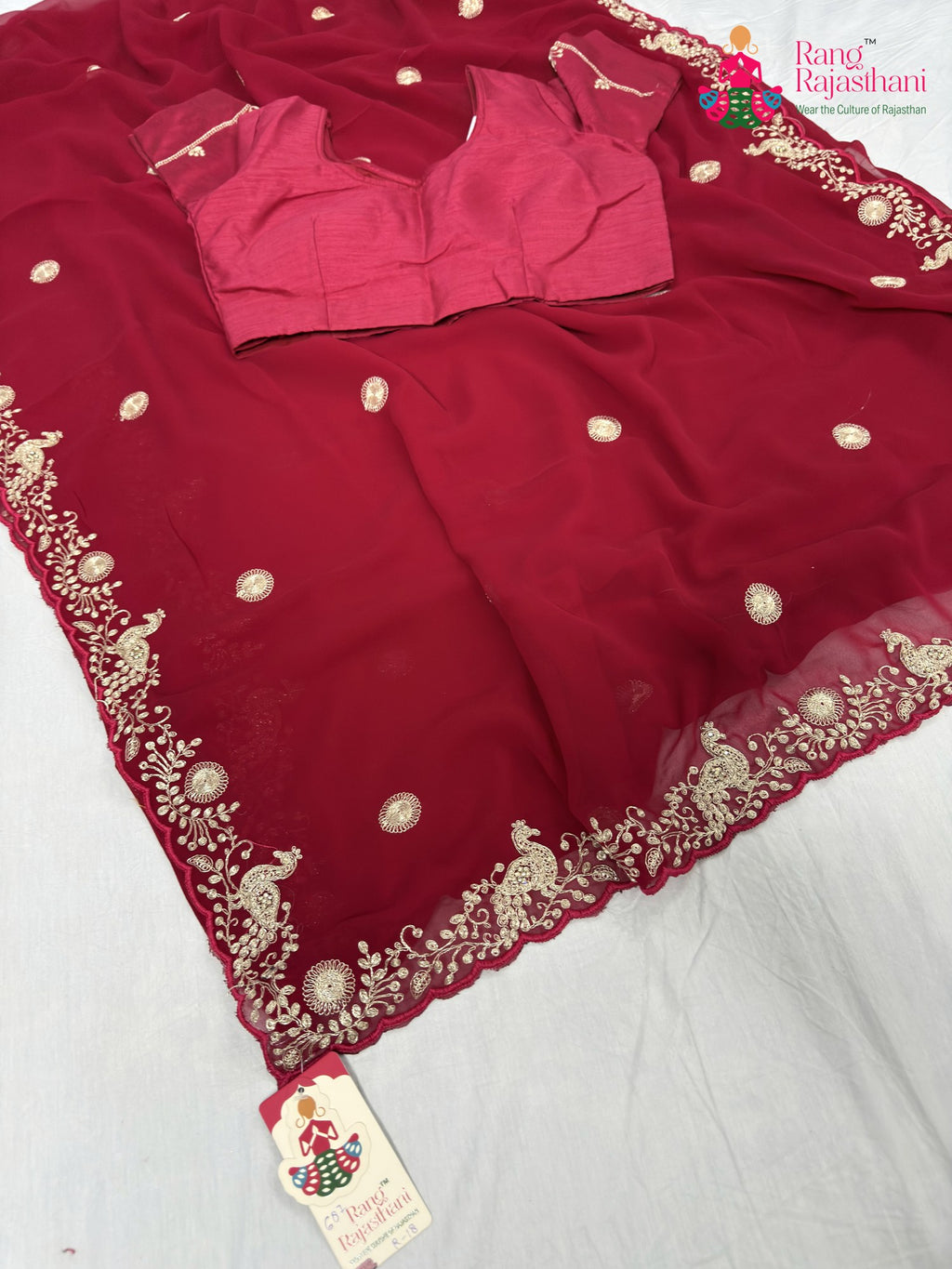 rani synthetic zari embroidery saree for sangeet night by Rang Rajasthani