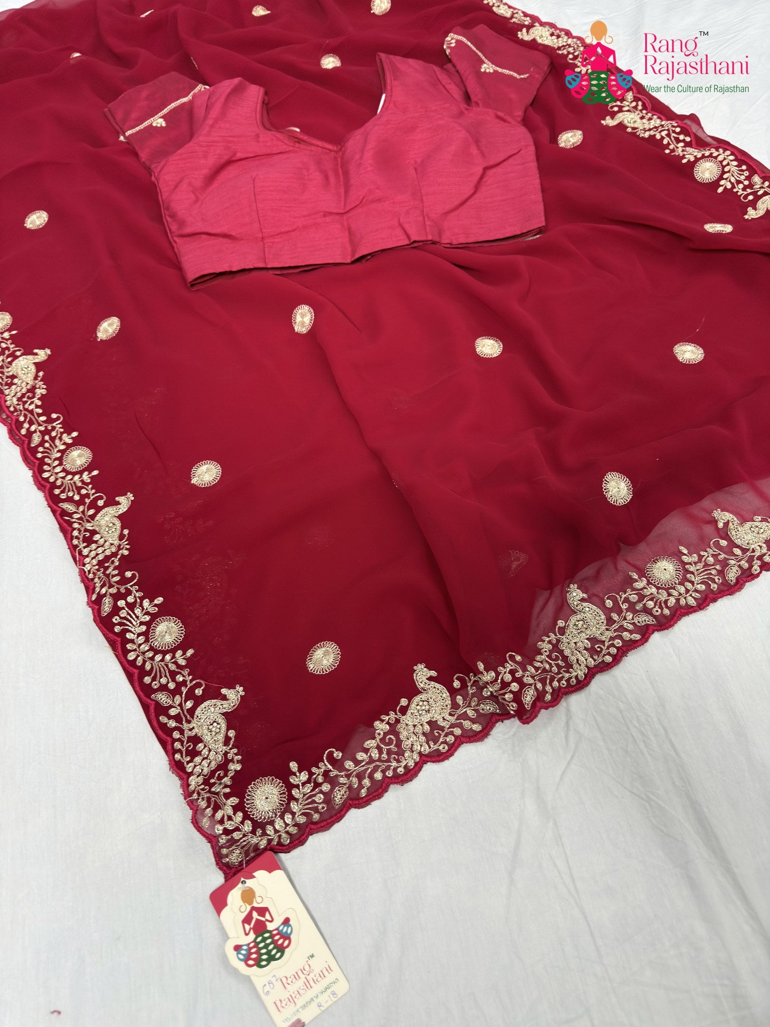 rani synthetic zari embroidery saree for sangeet night by Rang Rajasthani