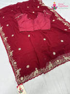 pallu detailing of rani synthetic zari embroidery saree