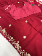 complete look of rani synthetic zari embroidery saree
