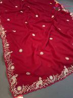 Rani Synthetic Zari Embroidery Saree for Sangeet Night | Reception Pick