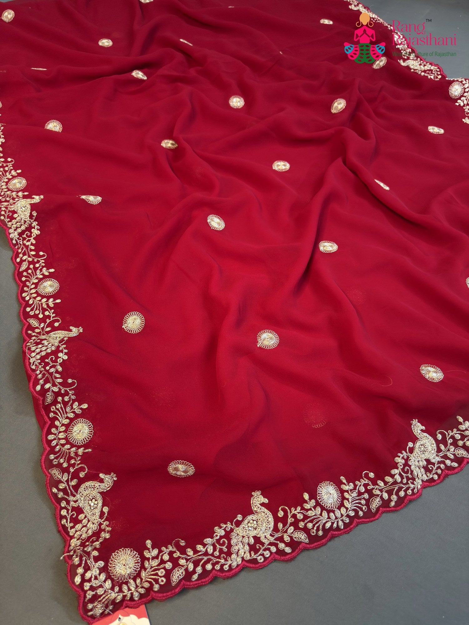 Rani Synthetic Zari Embroidery Saree for Sangeet Night | Reception Pick