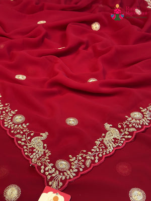 Rani Art Georgette Zari Embroidery Saree for Sangeet Night | Premium Pick