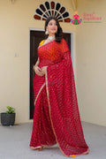 Rani Synthetic Chiffon saree with Foil side drape view