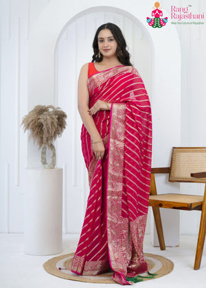 Rani Soft Georgette Banarasi Zari Weave Leheriya Saree for Karwa Chauth | Wedding Wear