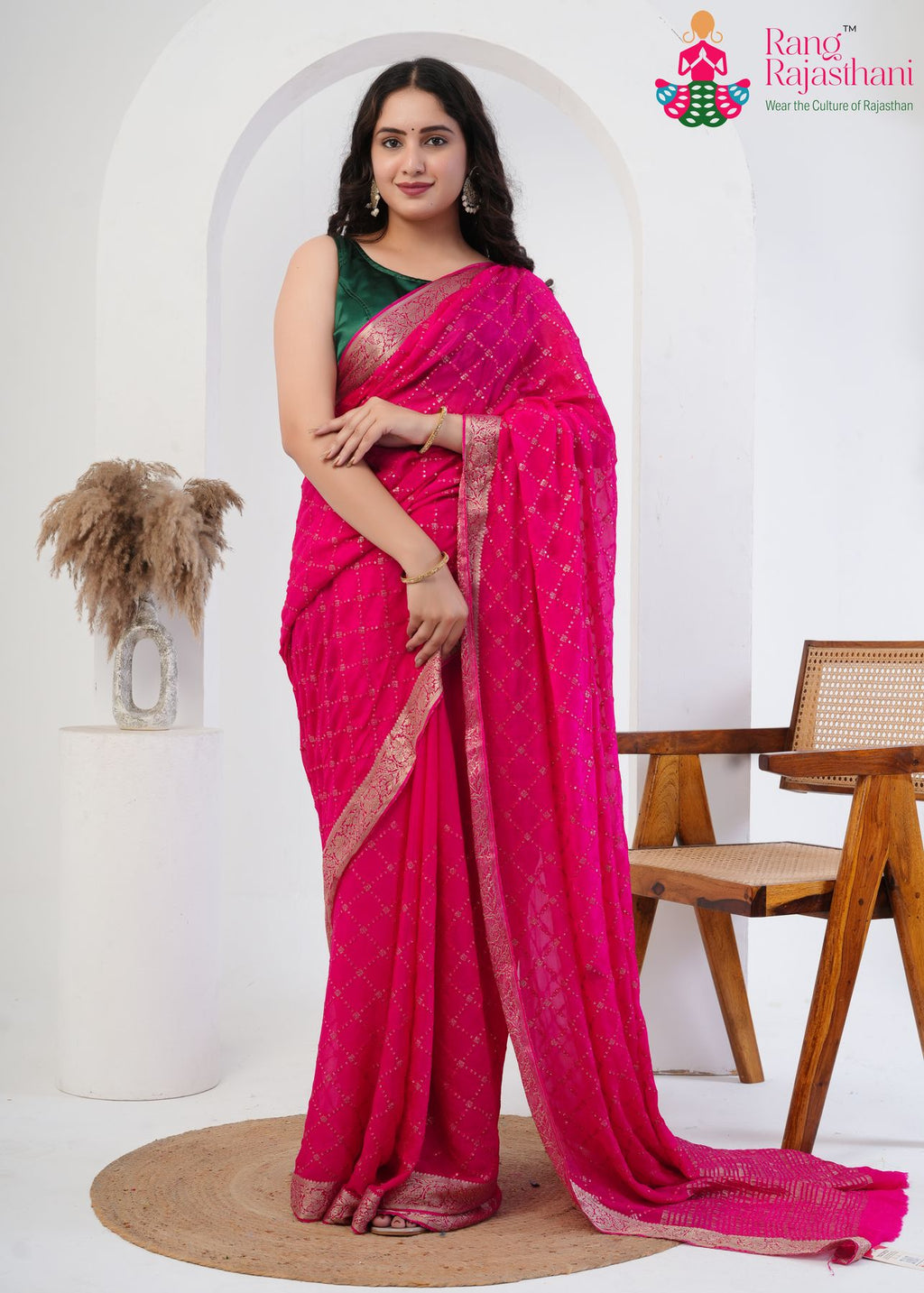 rani pure chinnon saree with sequence for traditional function