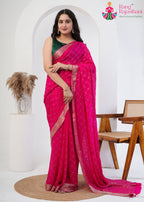 Rani Pure Chinon Traditional Puja saree with Sequence from Rang Rajasthani